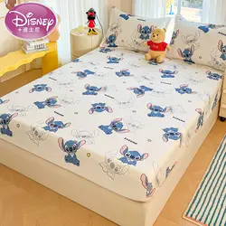 Disney Stitch Bed Mattress Cover Kawaii Cartoon Minnie Pooh Bear Lotso Bed Linen Fitted Sheet For Kids Adult Single Queen Size