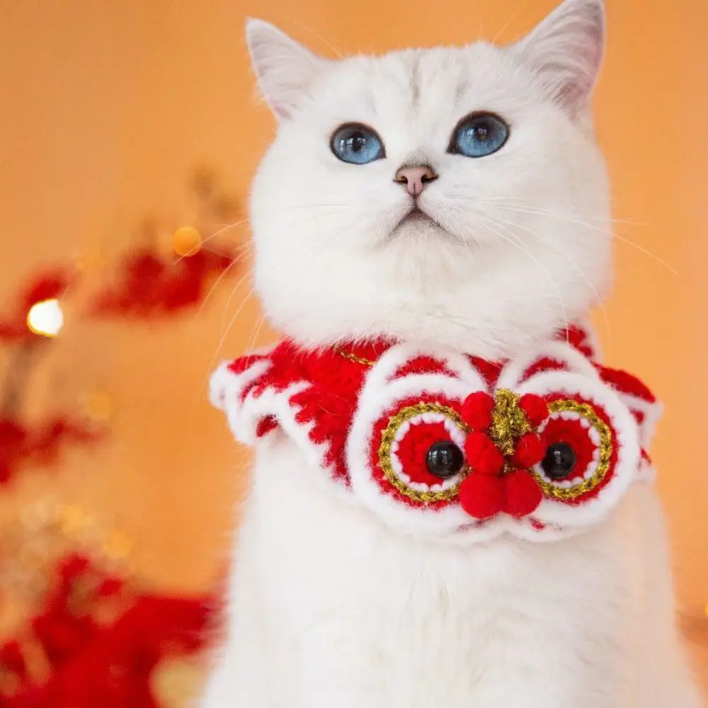 

Adorable Chinese-style New Year Knitted Pet Collar Adjustable Length Warm Cat Scarf Red Cat Tie for Cats Puppy