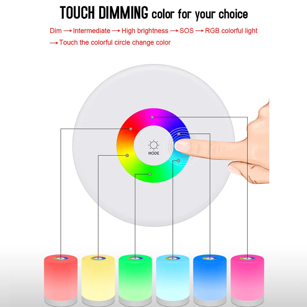 스마트 LED 터치 센서 야간 조명, 충전식 테이블 램프, RGB 조도 조절 침대 옆 조명, 야외 캠핑 랜턴 분위기 조명