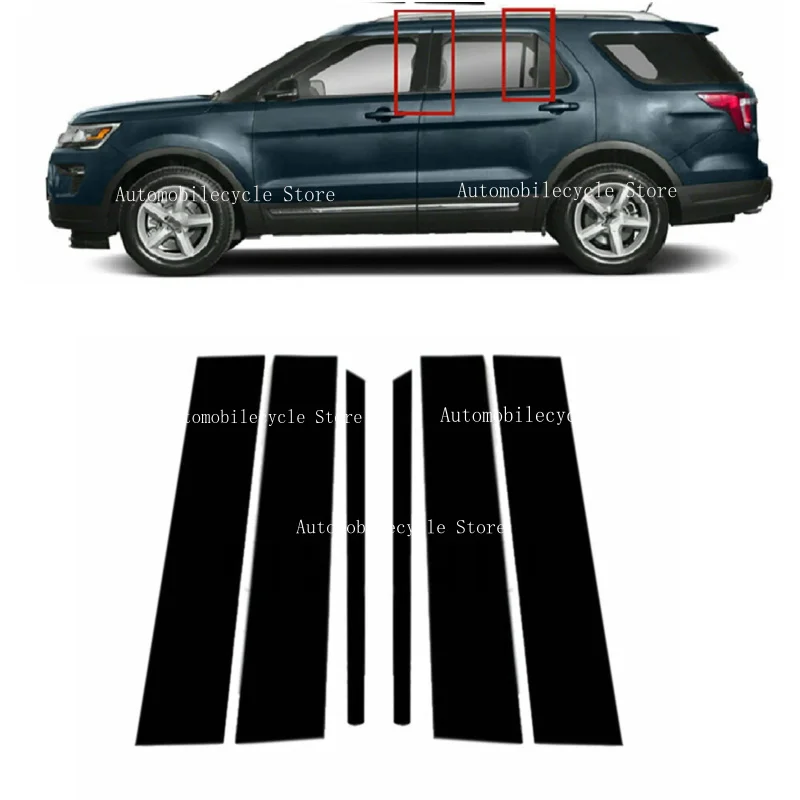 6PCS Glossy Black Pillar Posts Fit ForFord Explorer 2011 2012 2013 2014 2015 2016-2019 Window Moulding B C Center Sticker Cover