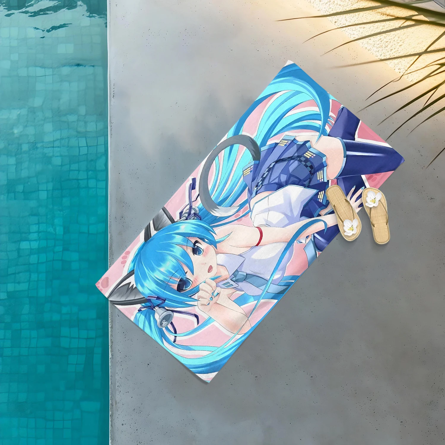 75X150CM Kawaii Blue Hair Anime Girls Towel,Multi-purpose Towel,For Sport, Fitnes, Swimming And Outdoor Activities Beach Towel