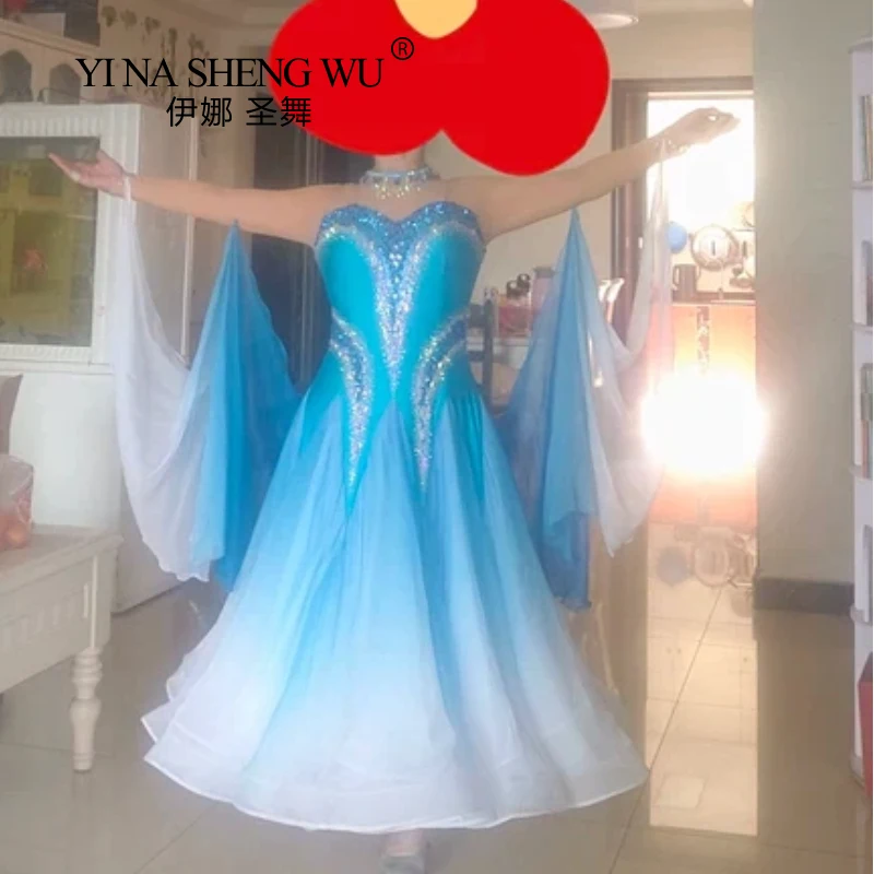 The New National Standard Modern Social Dance Performance Competition Costume Gradual Change Big Swing Dress Clothes for Women