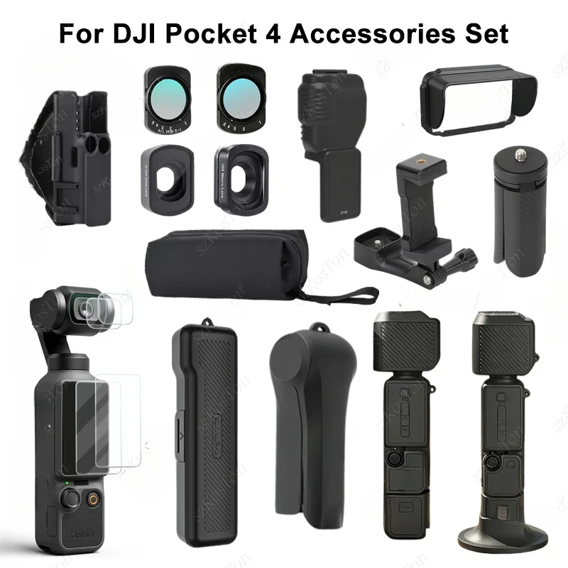 Kit de Accesorios para DJI Osmo Pocket 4, Estuche Protector, Bolsa de Almacenamiento, Mini Trípode, Set de Vlogging Portátil para Creadores de Contenido