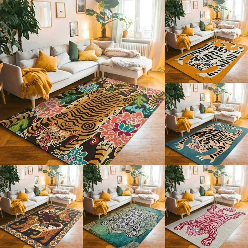 Vintage Tiger Totem Rug Carpets for Bedroom Home Decor Living Room Coffee Table Non-slip Rugs Bedside Machine Washable Floor Mat