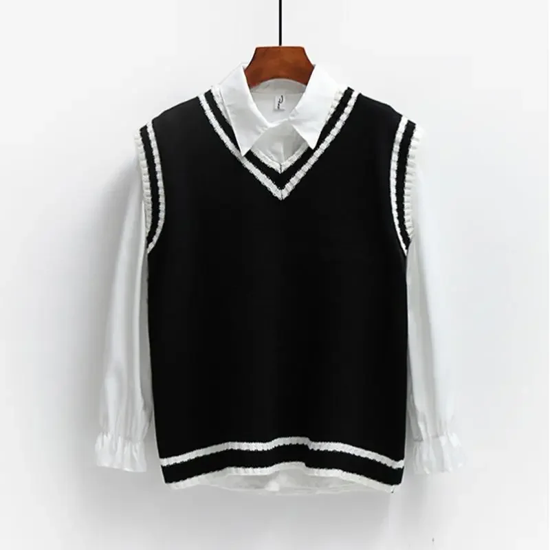 

Women's Knitted Vests V-neck Sweet Japan Preppy Style Jumpers Fashion Sleeveless Streetwear Schoolgirl Harajuku Casual Autumn