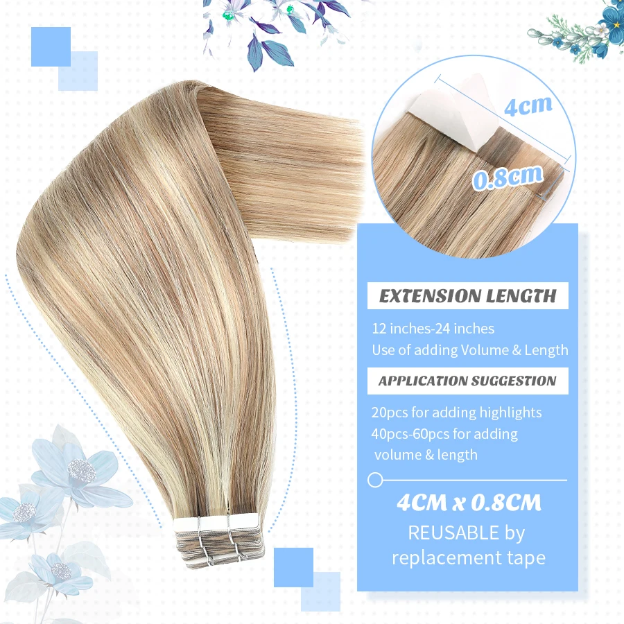 K.S WIGS MINI เทปต่อผมมนุษย์ผมไม่มีรอยต่อ Weft ที่มองไม่เห็น NATURAL Non-Remy Human Hair กาว EXTENSION