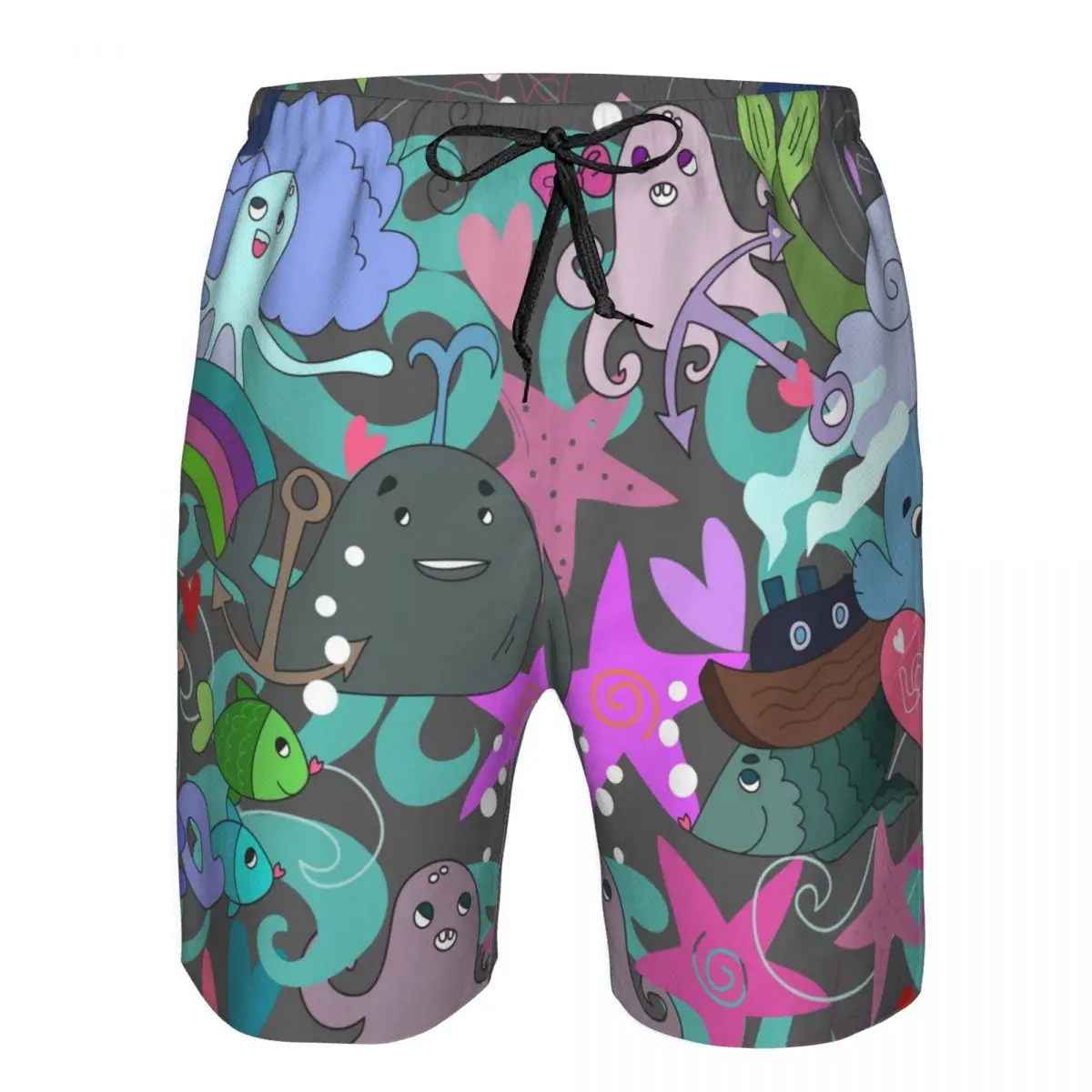 

Men's Beach Short Swim Shorts Cartoon Sea Fishes Octopus Starfish Surfing Sport Board Shorts Swimwear