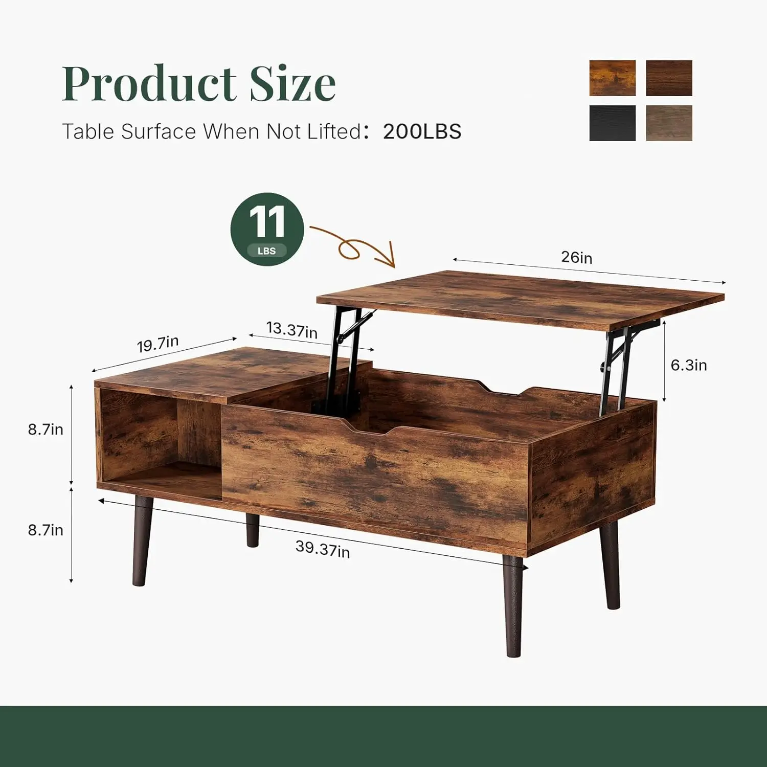 Wood Lift Top Coffee Table with Hidden Storage Compartment & Open Shelf, Multi-Functional Wooden Tabletop Dining Table