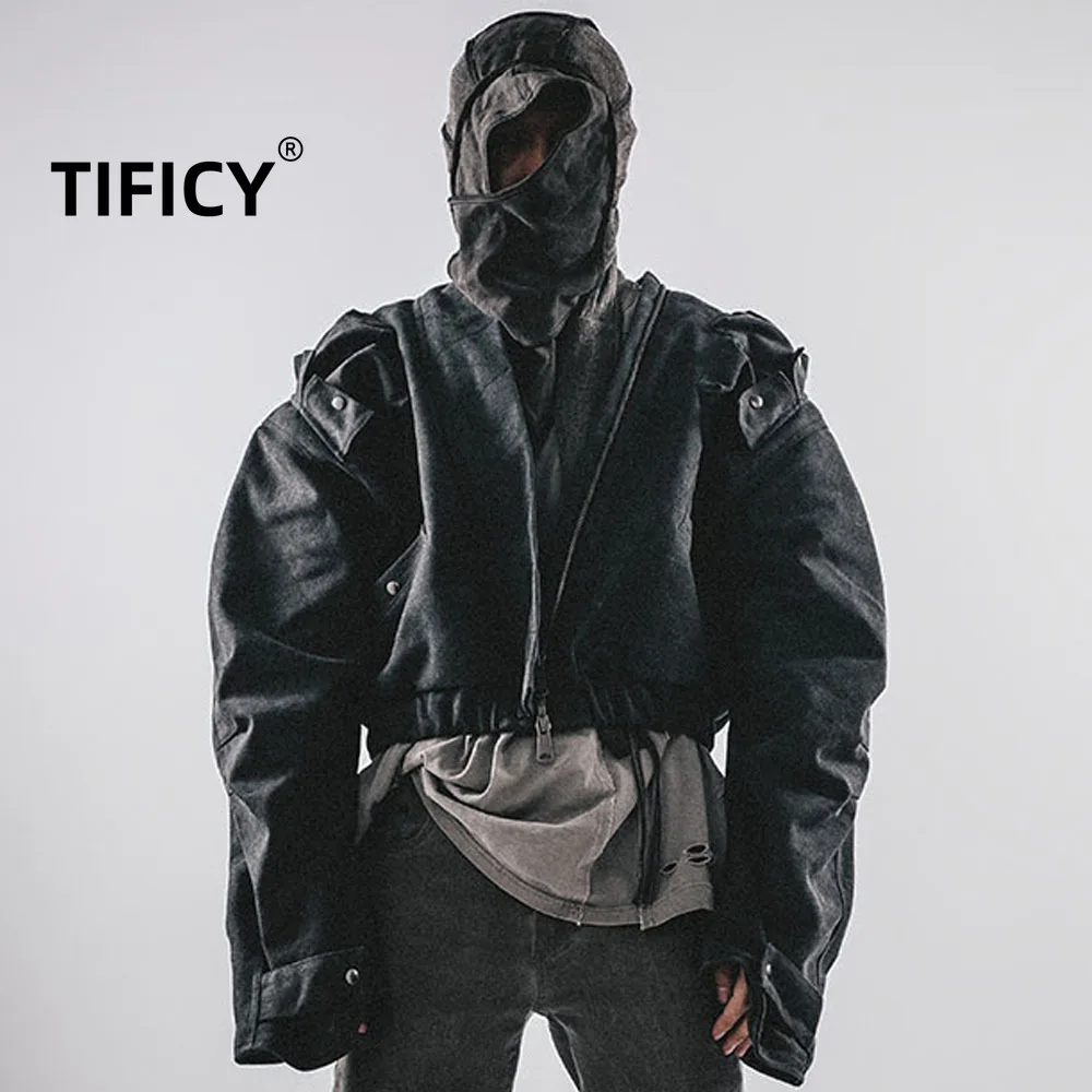 

High Street Silhouette Off Shoulder Cardigan Collar Jacket Men's Short Washed Heavy Horseshoe Sleeves Workwear Jacket