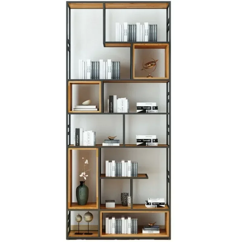 American wrought iron shelves floor-to-ceiling office screen partition living room shelf solid wood multi-layer