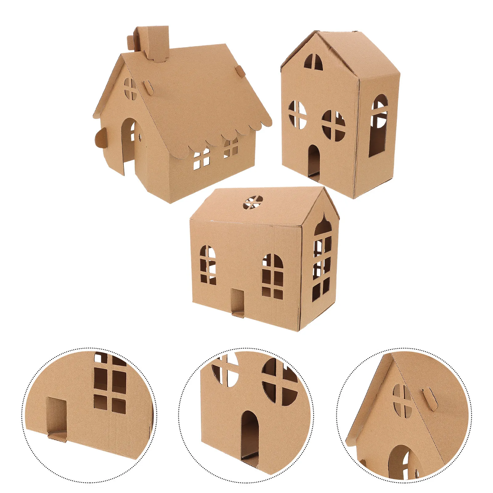 

3Pcs DIY Kids Cardboard Playhouse Miniature House Kit Creative Coloring Craft Easy Assembly for Kindergarten Activities Travel
