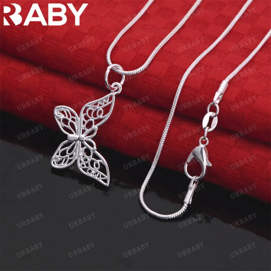 

URBABY 40-75 см стерлингового серебра 925 пробы полая подвеска-бабочка ожерелье для женщин очаровательные трендовые подарки на день рождения модная вечеринка