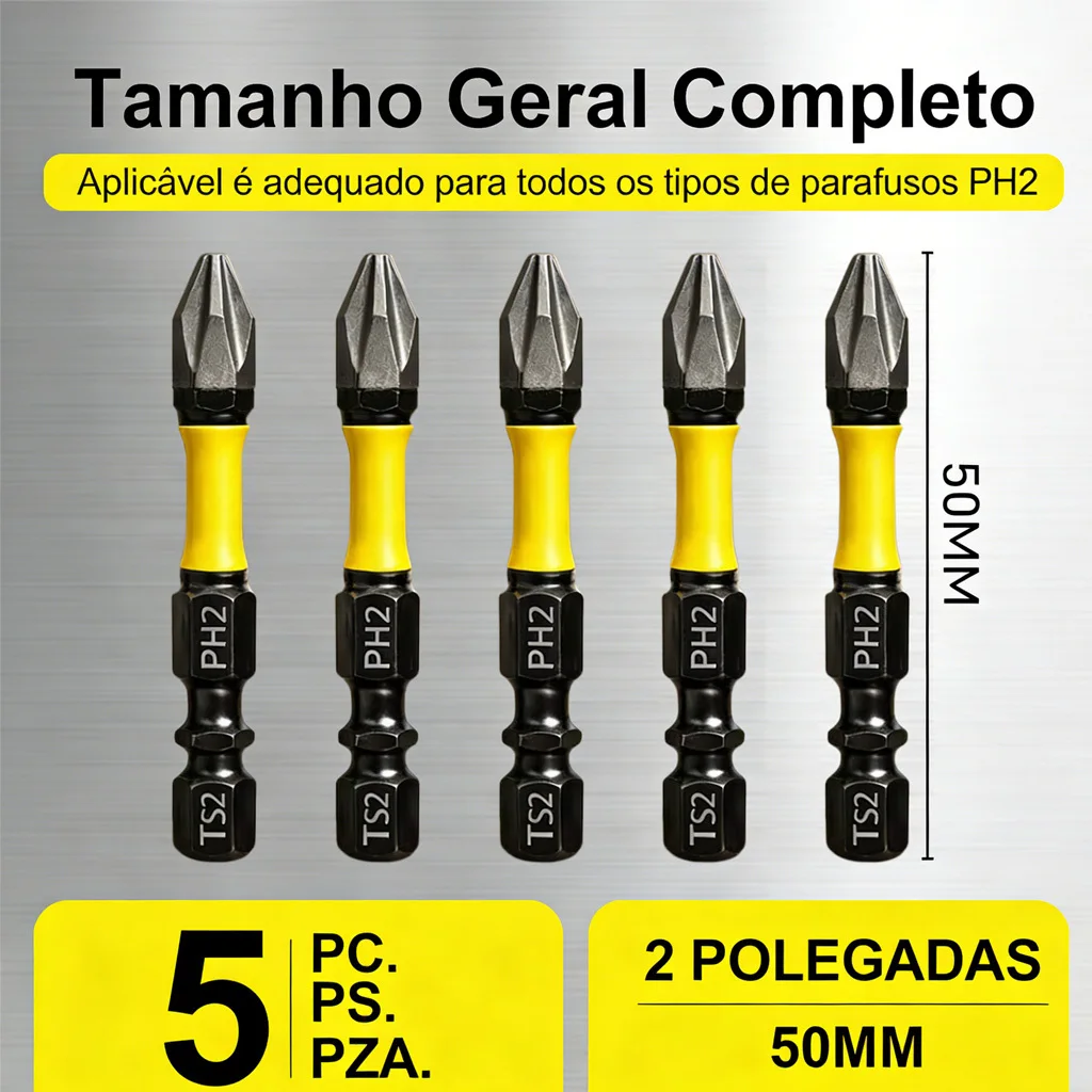 5 Peças de Pontas Magnéticas Aprimoradas de Alta Dureza e Forte Aderência, 50mm, Antiderrapantes, para Parafusadeira Elétrica