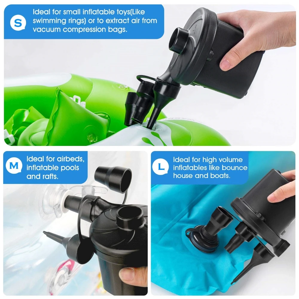 Portable Air Pump with 2000mAh Battery USB Rechargeable To Inflate Deflate for Pool Floats, Air Bed, Vacuum Storage Bags