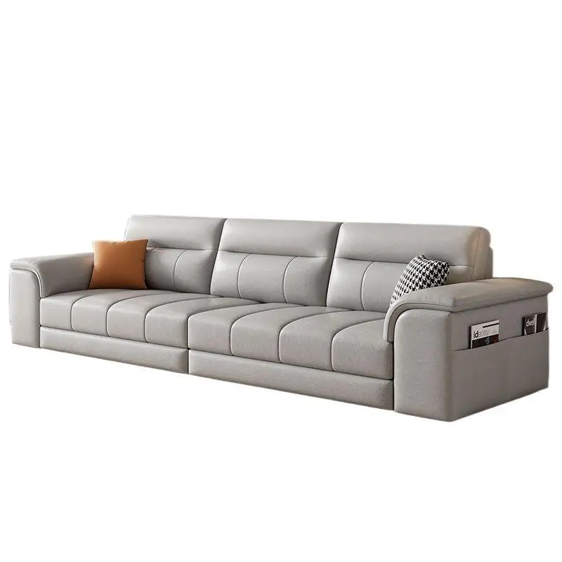 Fabric sofa, cotton and linen, simple modern sofa, small apartment in the living room, straight row, three or four people