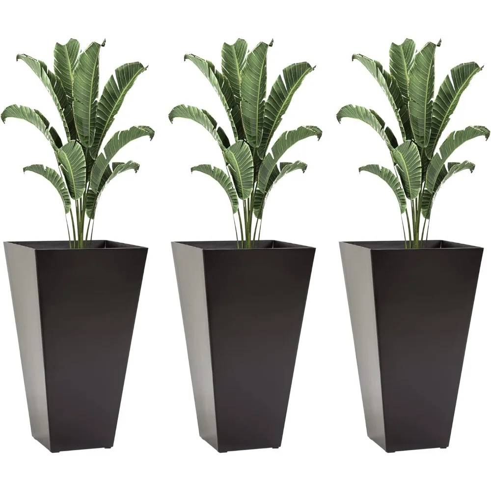 

Outsunny Set of 3 Tall Planters with Drainage Hole, 28" Outdoor Flower Plant Pots, Indoor Planters for Porch Patio and Deck