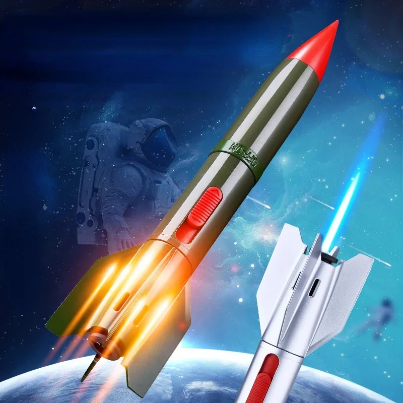 New Rocket Missile Shaped Creative Lighter Metal Straight Forward Windproof Blue Flame Inflatable Lighter Smoking Gift