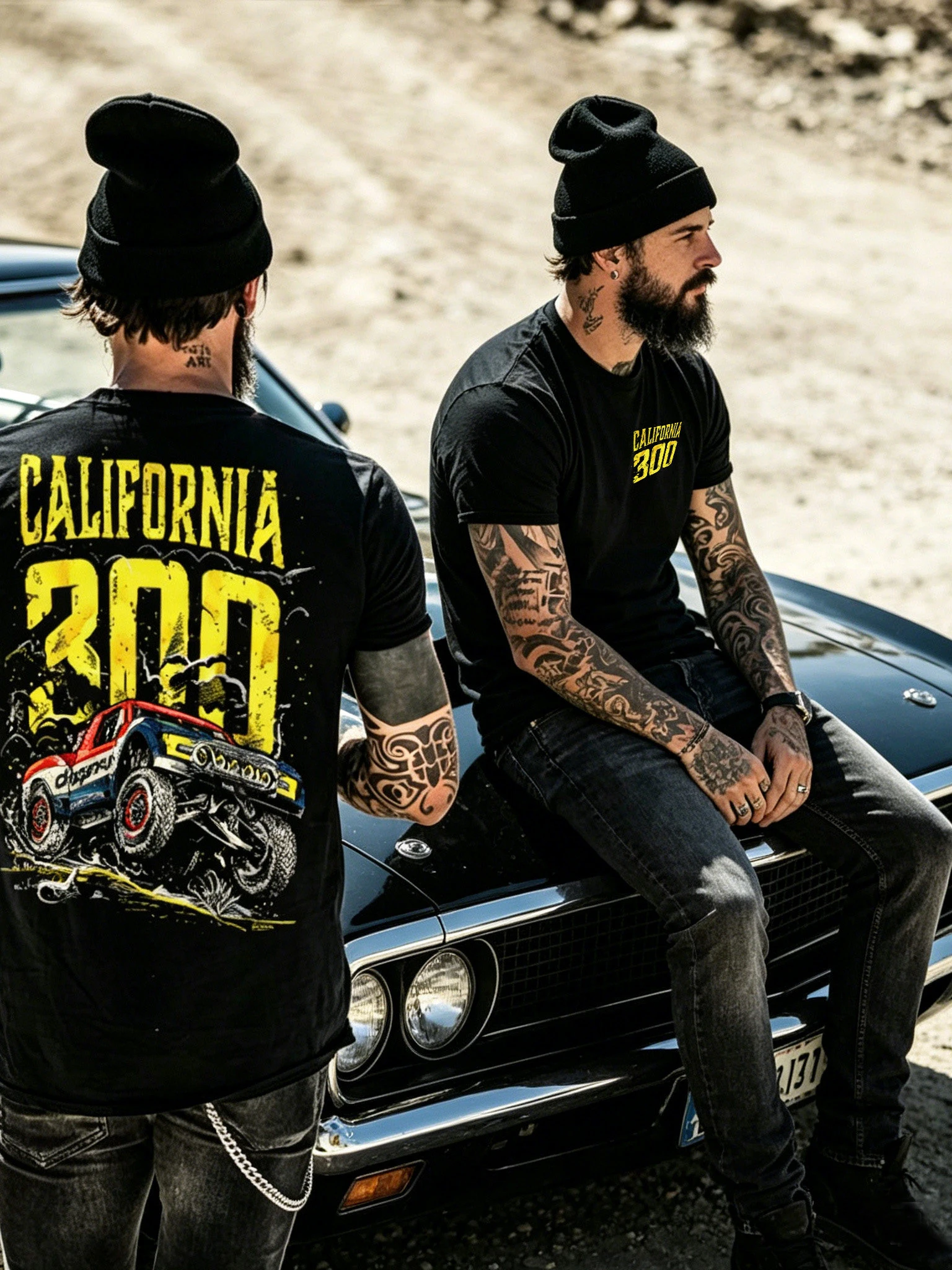 Motorcycle Wind Car Print Short Sleeve T-shirt Men Black Loose Street Fashion Brand Fried Street Personality American Car Theme