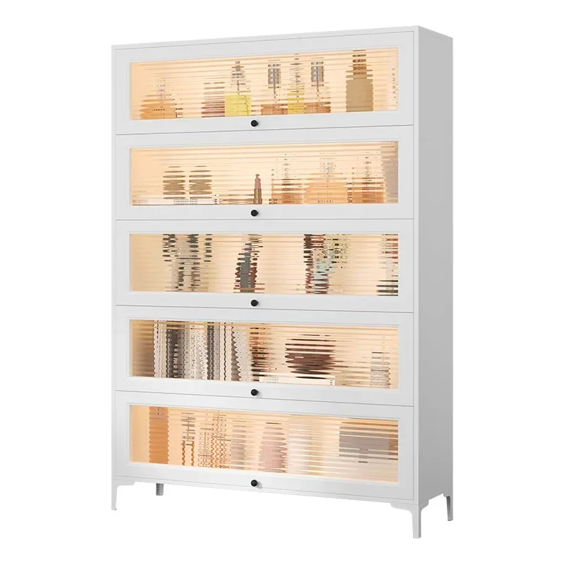 flap door multi-functional bookcase, floor-to-ceiling storage wrought iron five-bucket storage cabinet
