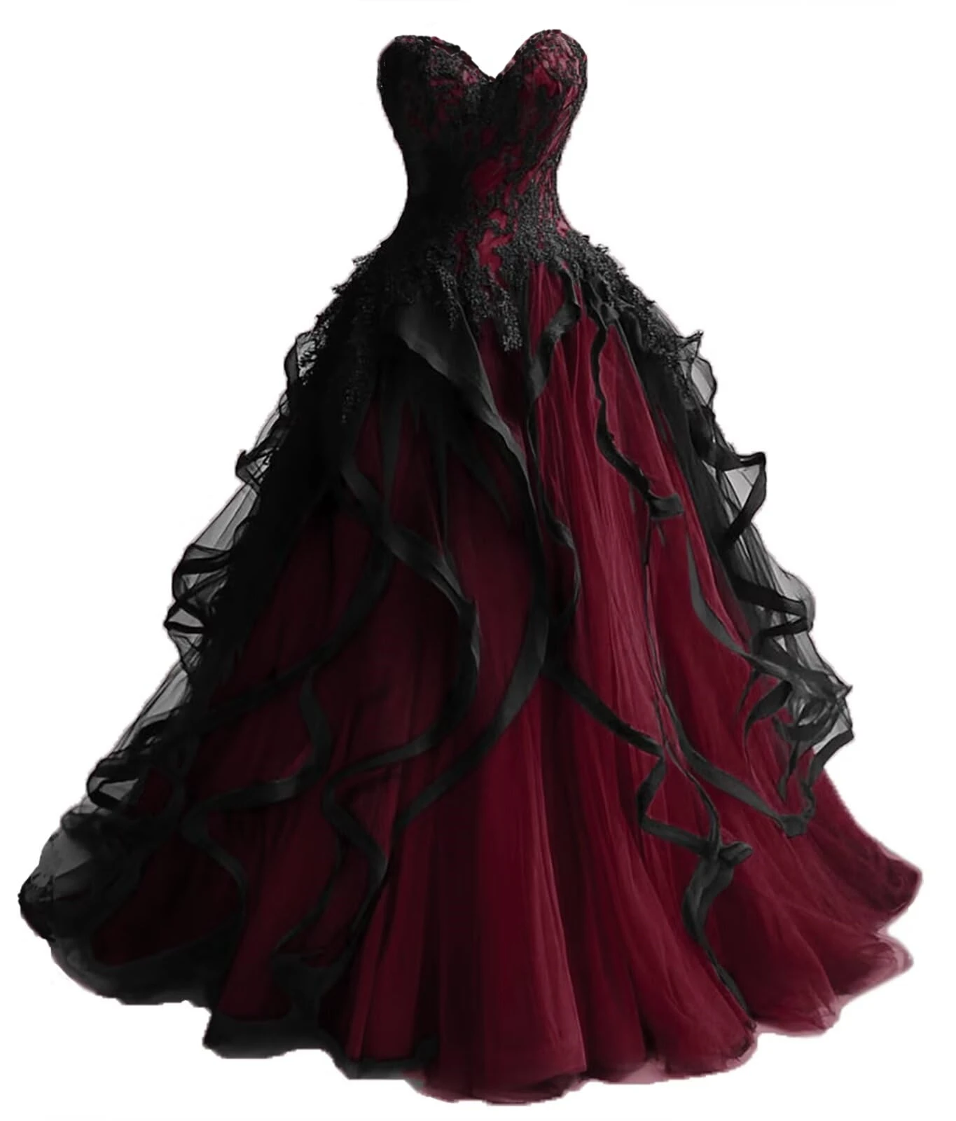 KIVARY Gothic ชุดแต่งงานสําหรับเจ้าสาว Layered Tulle สีดําชุดเจ้าสาวลูกไม้ Applique Sweetheart Gowns แต่งงาน