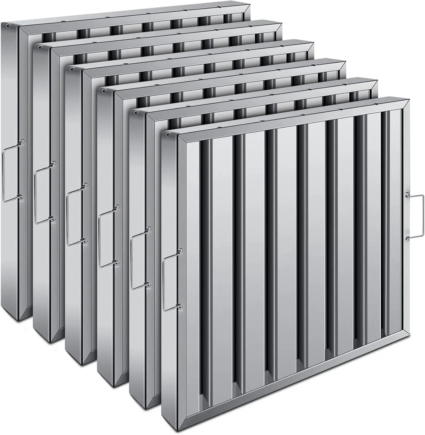 Stainless Steel Commercial Hood Filters, Pack of 6, 19.5x19.5 Inch, 7 Grooves for Grease Kitchen Exhaust