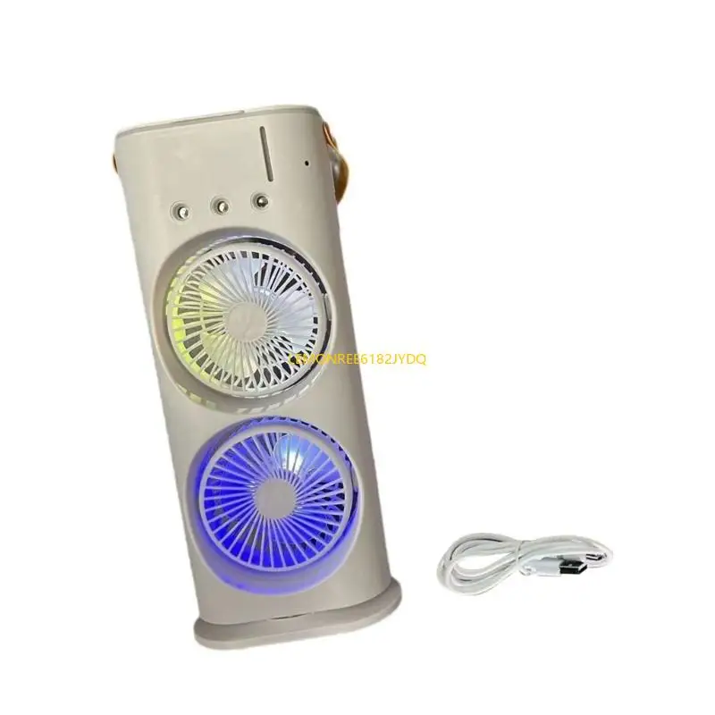 M7DF USB แบบชาร์จไฟได้ Double Head Desk Fan Energy Energy Saving Camping Fan Travel Fan Travel Fan Travel Texture Texture