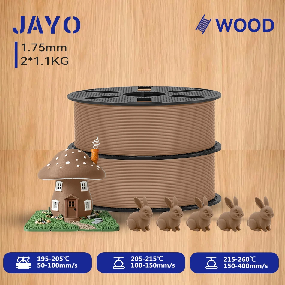 JAYO 2,2KG Holz-PLA 3D-Filament 1,75mm 1,1KG/Rolle PLA Holzstruktur 3D-Drucker-Filament 10-15% Holzfaser 3D-Druckmaterialien