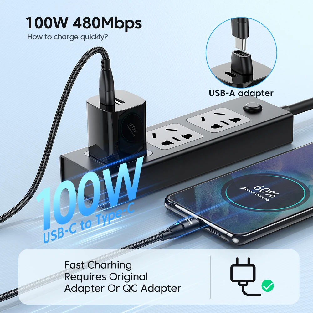 AUFU 100W Magnetic Charging USB Type C Cable PD Fast Charge Wire Type-C Data Cord For Macbook Samsung Laptop iPhone USBC Cable