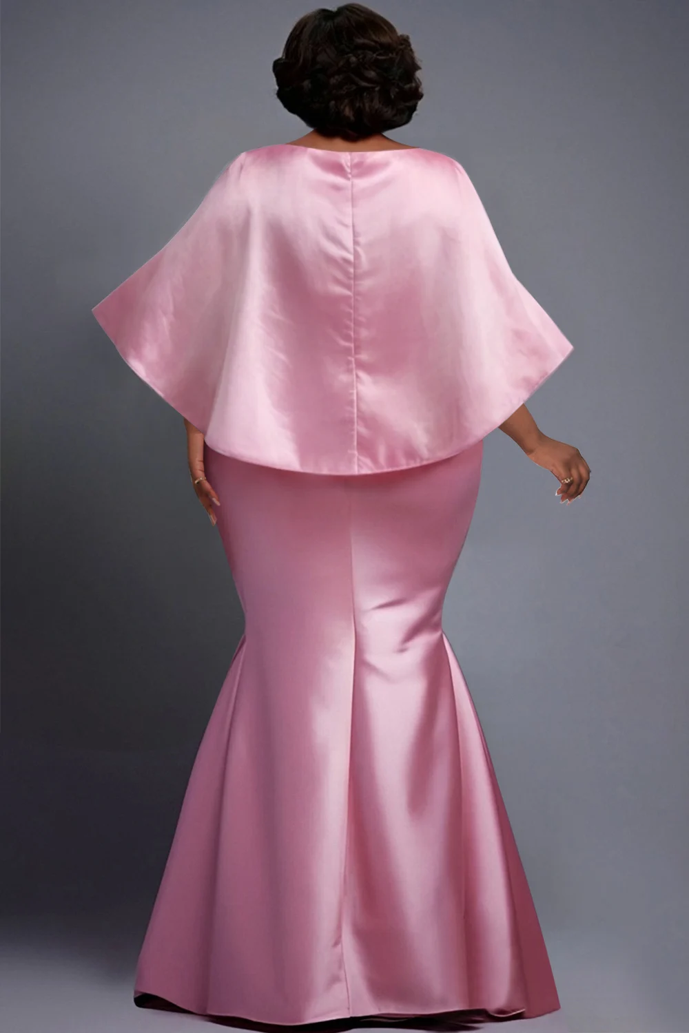 بالإضافة إلى حجم الوردي جولة الرقبة البتلة كم حورية البحر أنيقة كشكش الدانتيل فساتين ماكسي الساتان #4