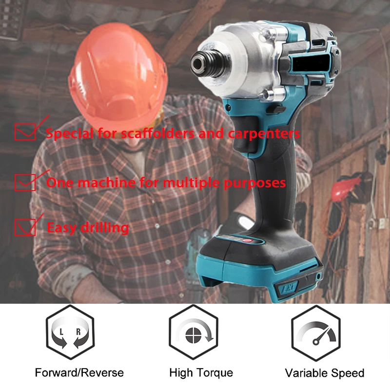 18V Cordless Electric Screwdriver Variable Speed Brushless Impact Wrench Rechargable Drill Driver LED Light For Makita Battery