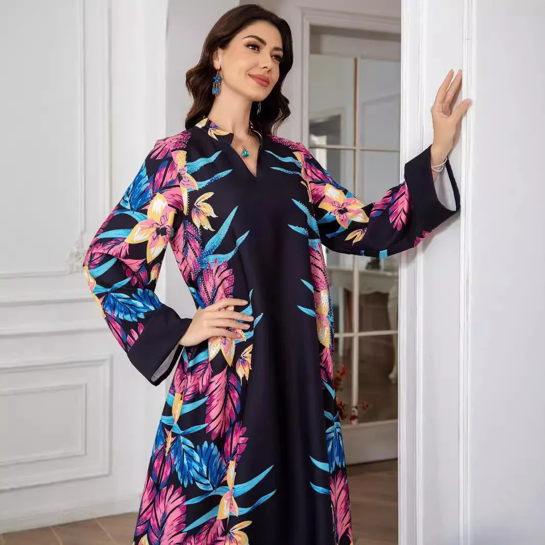 UNI Ramadan Moslim Vrouwen Abaya Avondjurk Print Jurken Islam Marokko Kaftan Lange Gewaad Eid Dubai Abaya Elegante Jalabiya