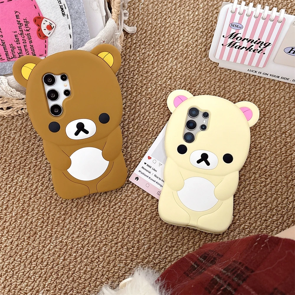 Soft Silicone 3D Cute Bear Candy Color Case For Samsung Galaxy S25 S24 Ultra S23 Plus Lens Protection Shockproof Bumper Cover - náhled 3