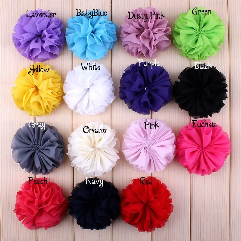 200pcs/lot 6.5CM 15Colors Newborn Artificial Tulle Chiffon Flower Accessories For Girls Fashion DIY Fabric Flowers For Headwear