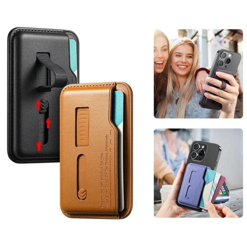 Starker magnetischer MagSafe Kartenhalter Brieftaschenhülle für MagSafe iPhone 17 16 Pro Max Samsung S26 Ultra mit Fingerring und Handschlaufe