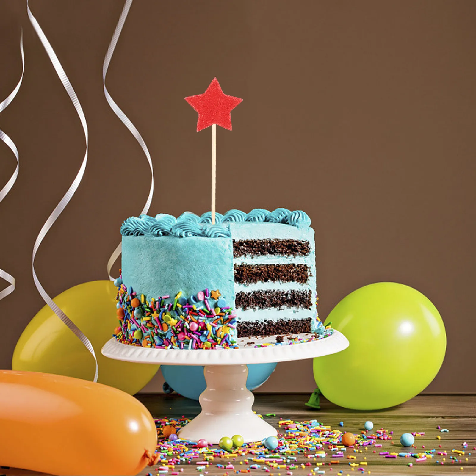 50Pcs Stars Shape Frosted Cake Topper Bright Color Wooden Stick Adjustable Depth Party Cake Inserting Decor Wedding Dessert