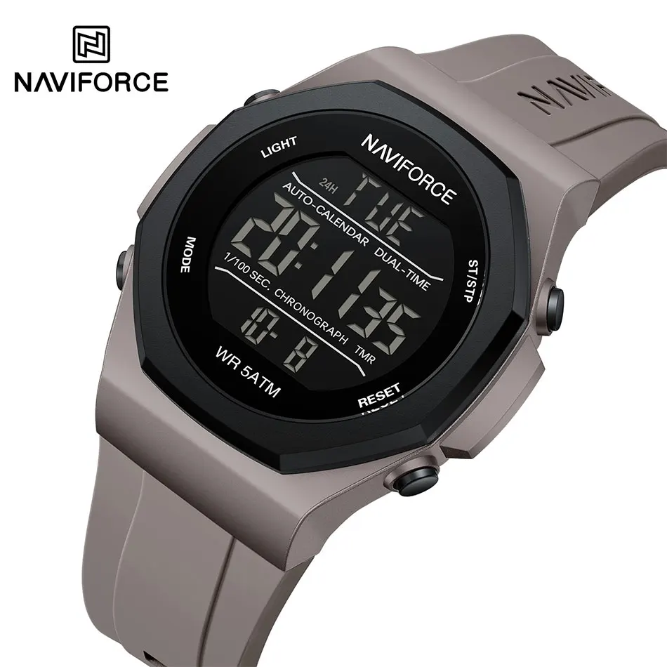 NAVIFORCE Marke Männer Elektronik Uhren Outdoor Sport 5ATM Wasserdichte Große Zifferblatt Digital LCD Alarm Sport Multifunktions Uhr