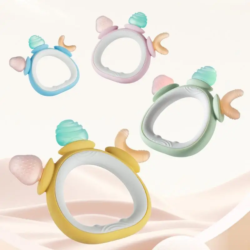 Mordedor de silicone seguro para alimentos, brinquedo sensorial para bebês, auxiliares de dentição inspirados em animais para crianças, acessórios de conforto, 1 peça