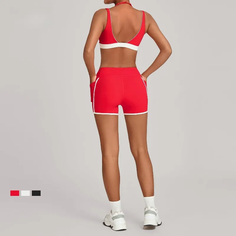 

Women Yoga Set Color Blocking Bra High Waist Hip Lift Shorts Sports Set Suitable Outdoor Running Workout Clothes Gym Fitness Set