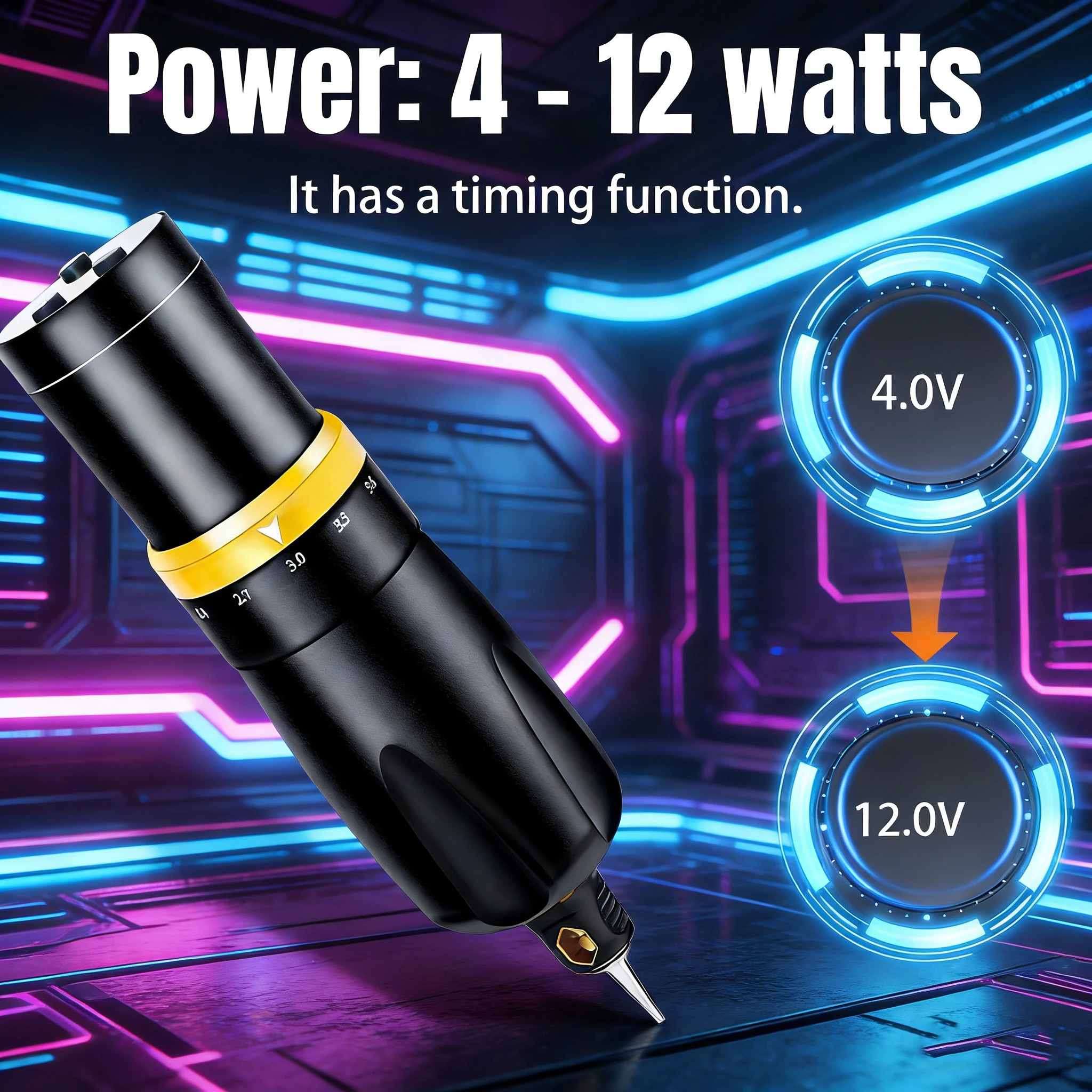 

Wireless Tattoo Pen 2.4-4.2mm Adjustable Needle Depth Twist Grip Anti-slip Digital Power Display Professional Tattoo Accessories