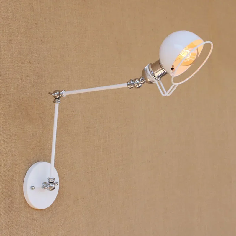 

Modern white adjust head swing arm wall lamps reading light for workroom bedside bedroom wall sconce