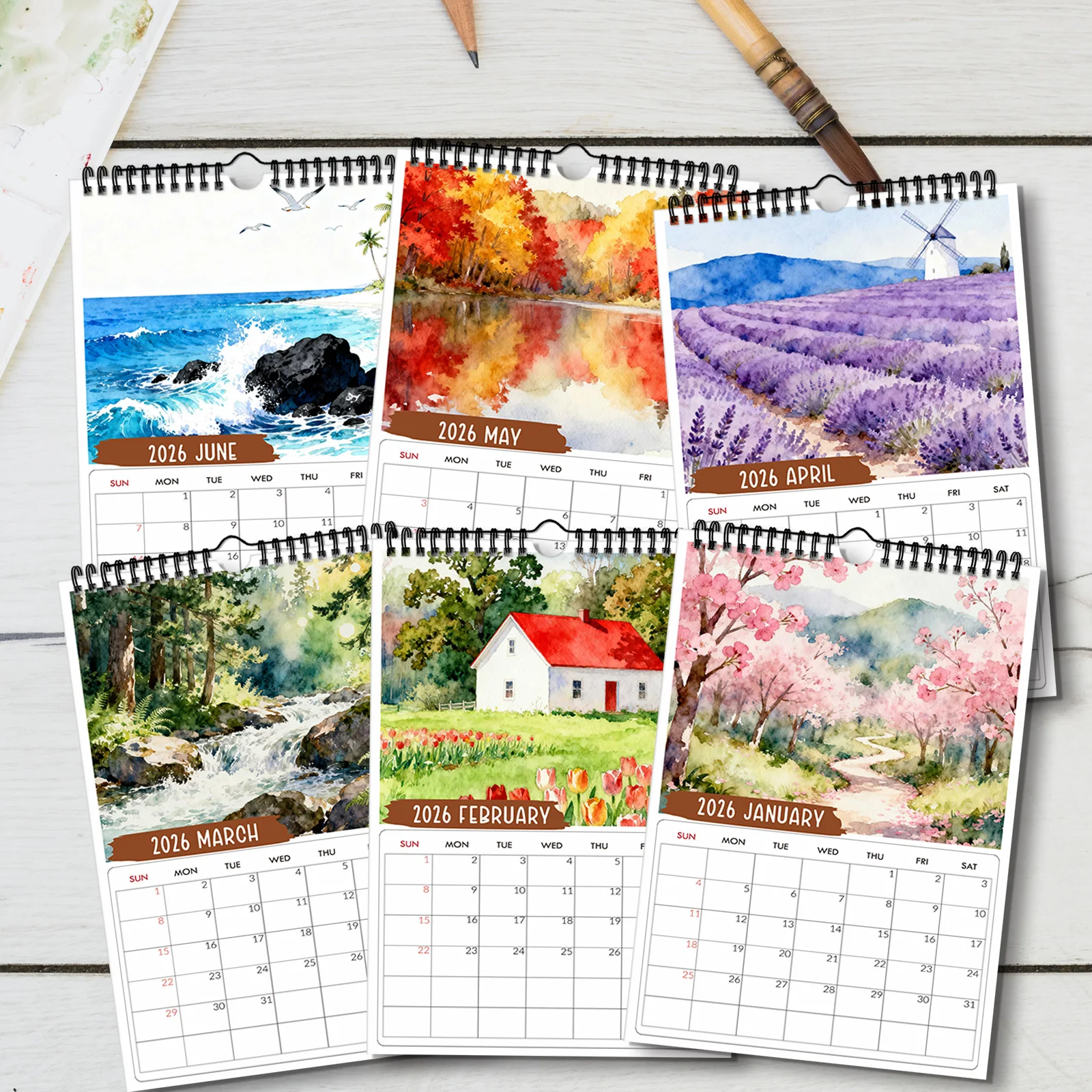 1 قطعة 2026 تقويم جداري فني للمناظر الطبيعية، مشهد لقاذف التنفس-عشاق الطبيعة ومحبي الفن، مثالي لديكور المنزل #5