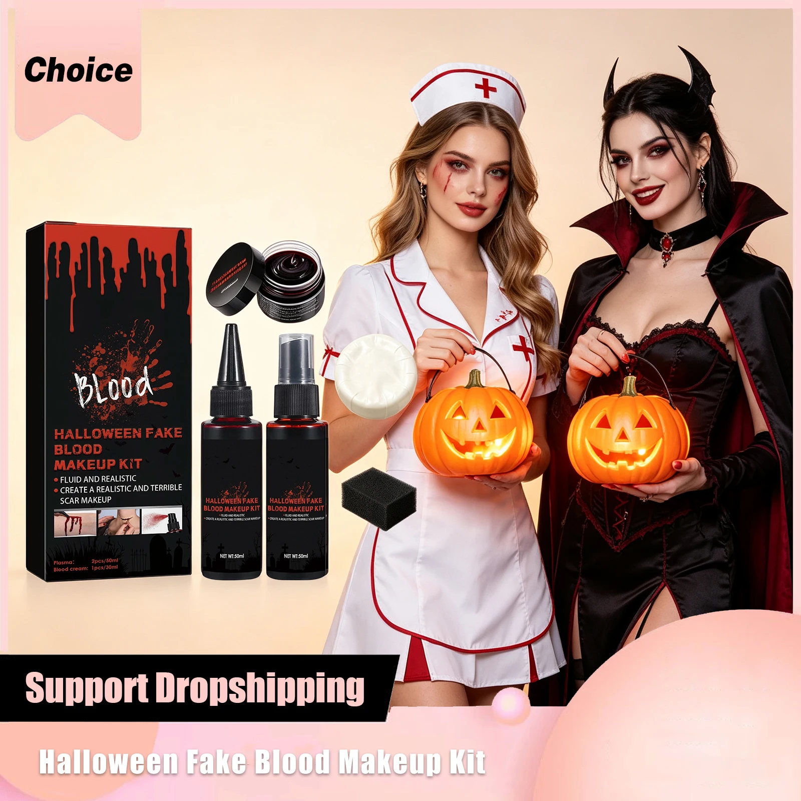 Halloween Fake Blood Makeup Kit Cosplay Realistic Washable Faked Cuts Scar Fake Blood Paint Safe Non-toxic Party Horror Red Tool
