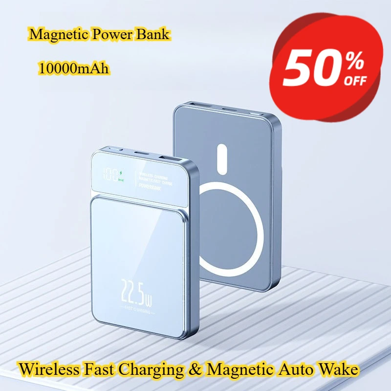 10000mAh Magnetic Wireless Power Bank Ultra Thin Compact Portable Outdoor Wireless Charger For iPhone Series Xiaomi Samsung