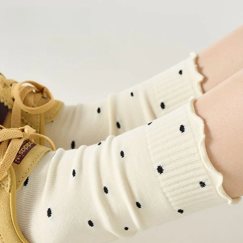 8 paires de chaussettes à pois pour femmes, automne-hiver, en coton, Coquette de café, chaussettes chaudes décontractées pour filles, bonneterie de haute qualité, 2025