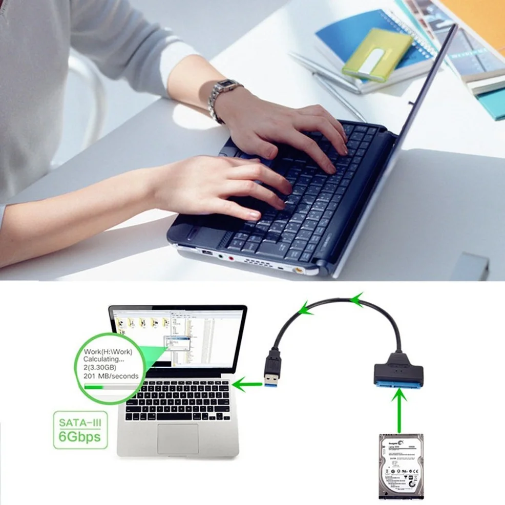 LccKaa SATA Ke USB 3.0 Adaptor USB 3.0 Ke Kabel SATA 6Gbps Transmisi Data Kecepatan Tinggi untuk HDD 2.5 Inci Adaptor SATA Hard Drive