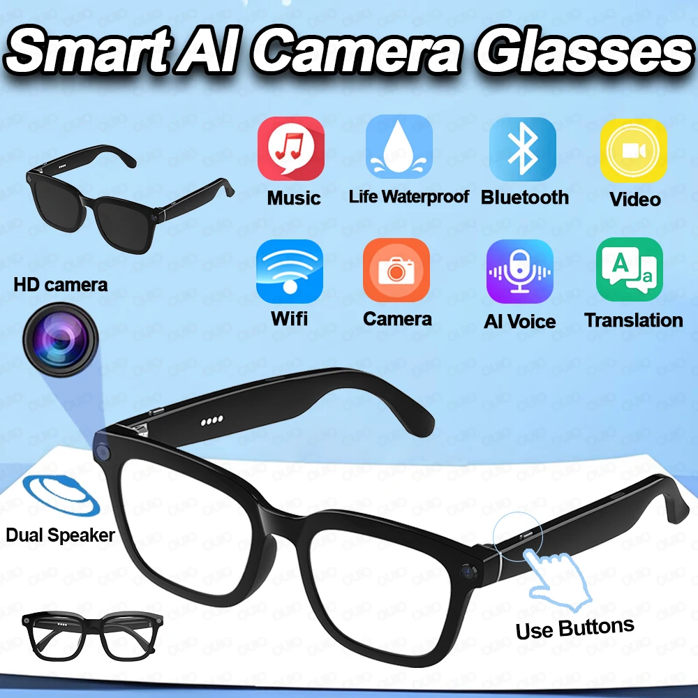 

New Smart Glasses Al Voice HD Camera Video/Audio Record Translation Life Waterproof Bluetooth Call Fashion Glasses For Women Men