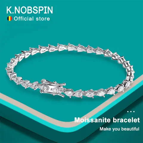 KNOBSPIN D VVS1 피어컷 모이사나이트 테니스 팔찌 – GRA 인증 다이아몬드, s925 스털링 실버 & 18K, 남녀공용