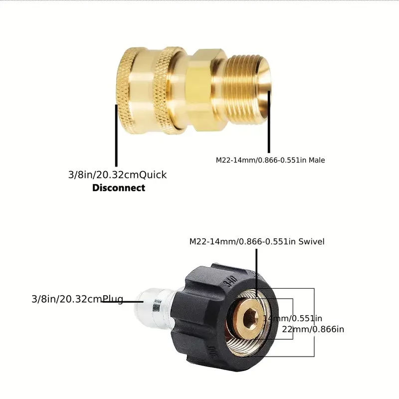 4-piece set Pressure Washer Adapter Set Quick Connect Kit Metric M22 14mm To 3/8