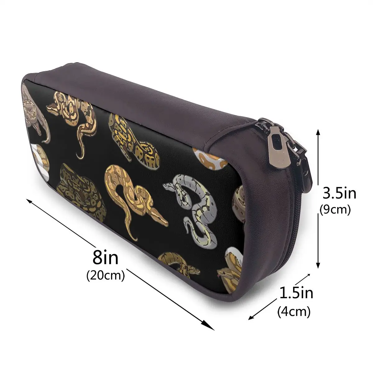 Ball Python Morph Snake Pattern Leather Pencil Case for Boy Girl Gifts Pen Box Pencil Bag Stationery Supplies Pen Holder Bag