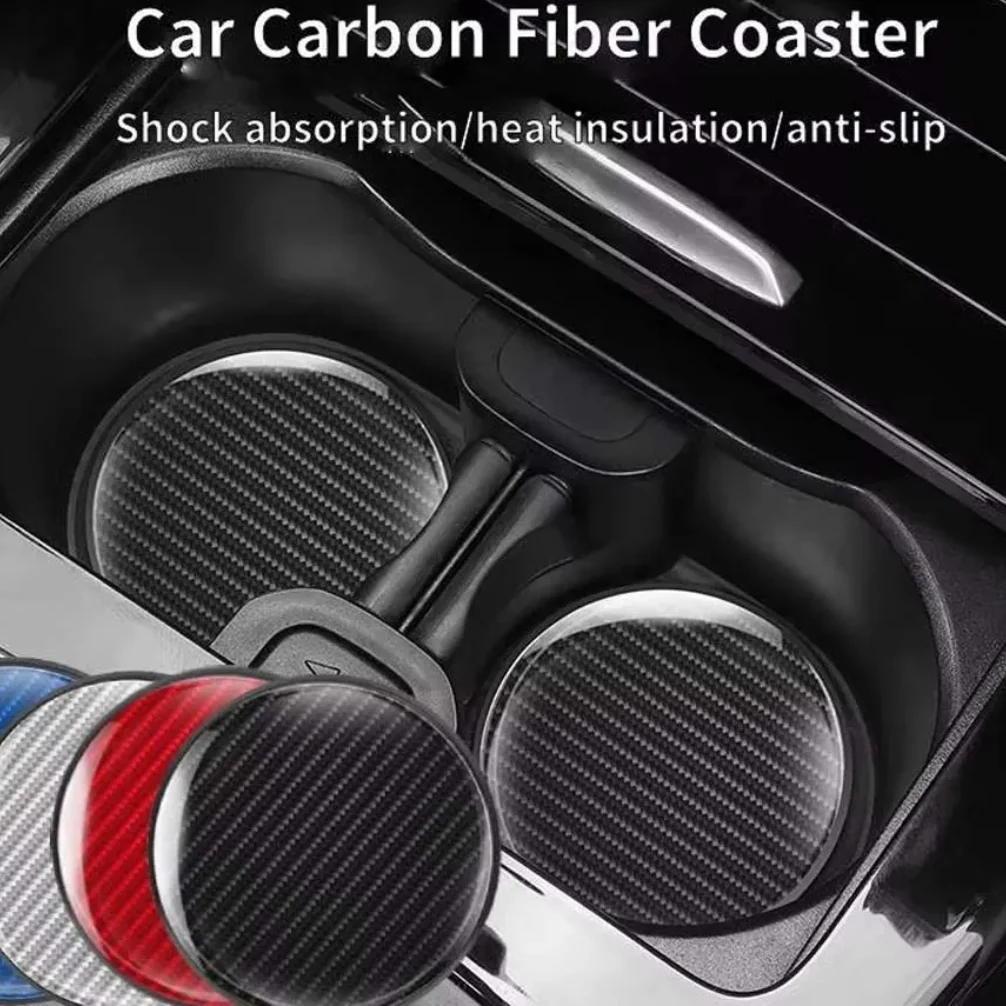 Car 5D Carbon Fiber High brightness Print Coaster, PVC Rubber Anti-slip Pad Car Cup Holder Mat, For Car Interior Decoration